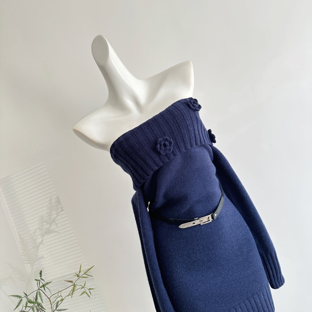 Flat shoulder christmas slim sweater dress winter red dress