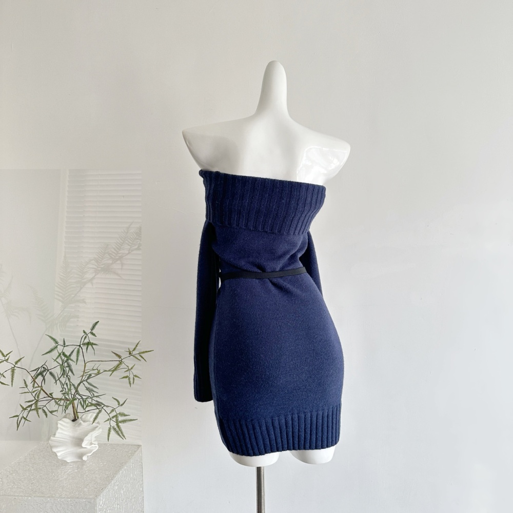 Flat shoulder christmas slim sweater dress winter red dress