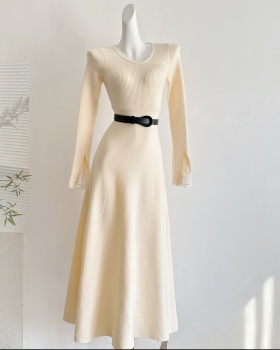 Pinched waist A-line dress knitted stereoscopic sweater dress