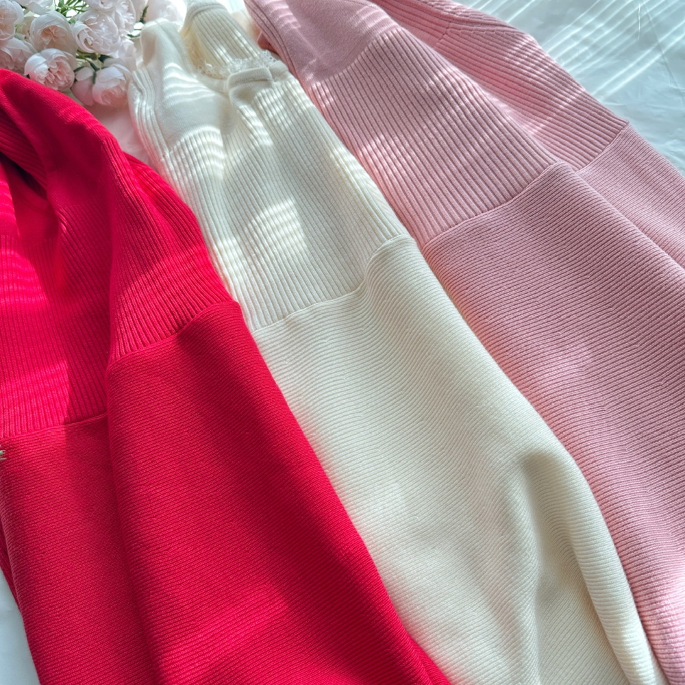 Pinched waist A-line dress knitted stereoscopic sweater dress