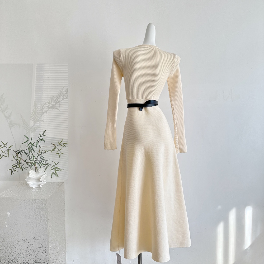 Pinched waist A-line dress knitted stereoscopic sweater dress