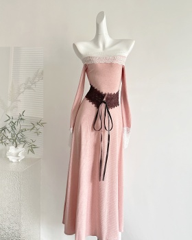 Autumn and winter flat shoulder dress for women