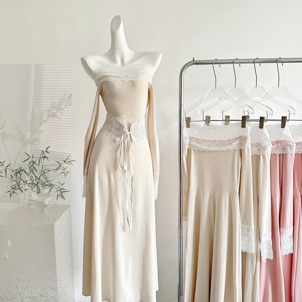 Autumn and winter flat shoulder dress for women