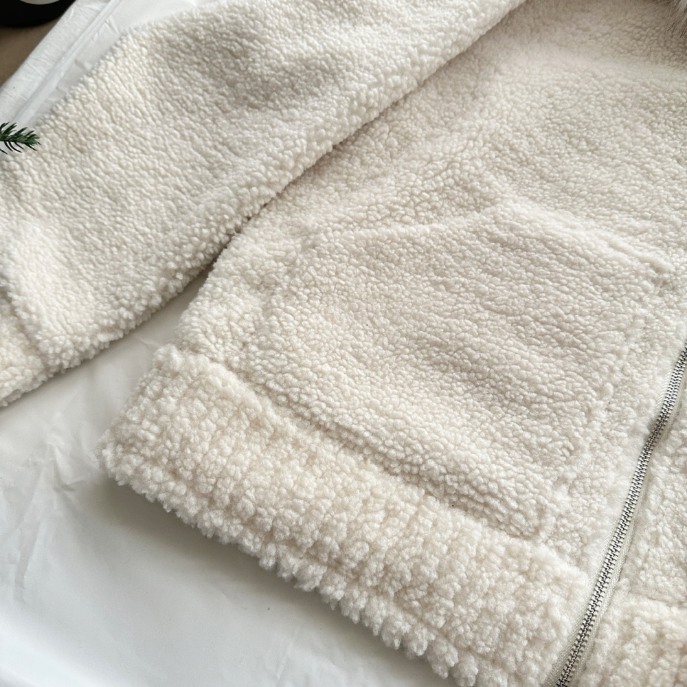 Fur collar thermal coat winter lambs wool tops for women