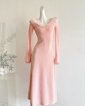 France style tender spring fur collar dress