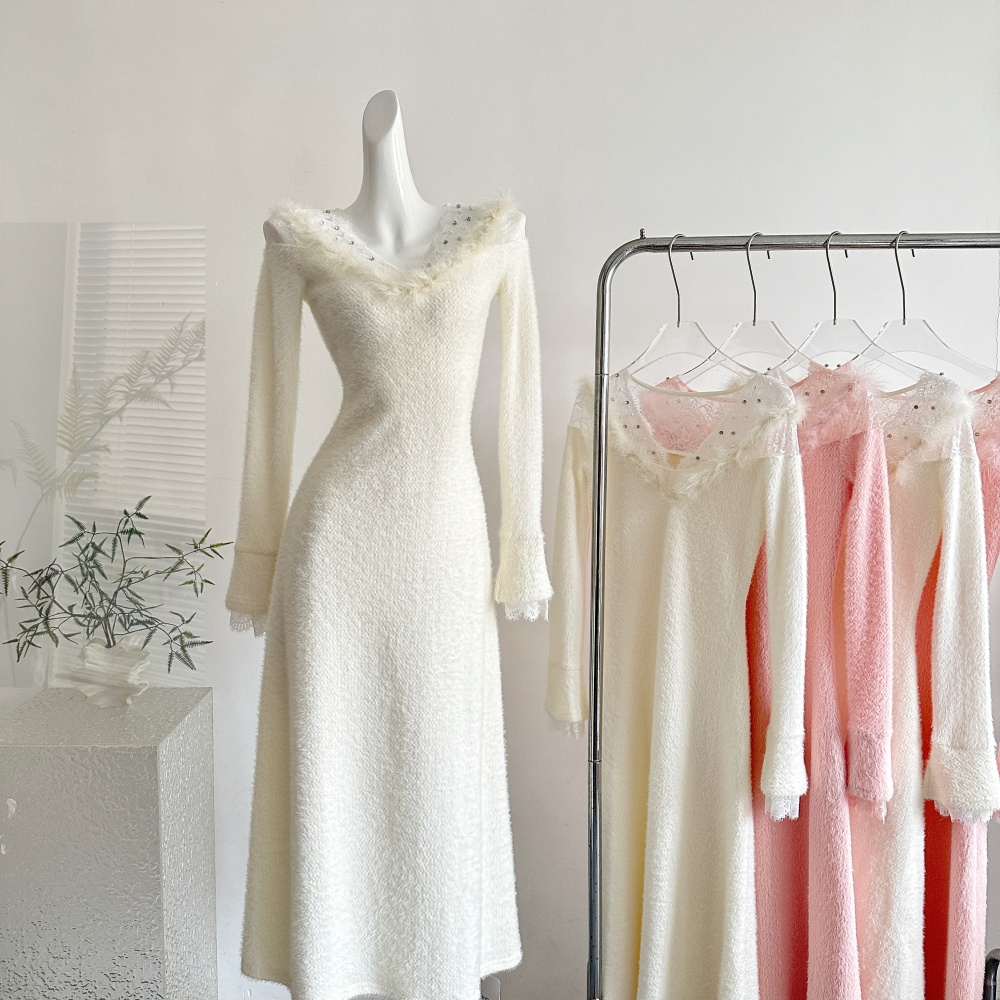 France style tender spring fur collar dress