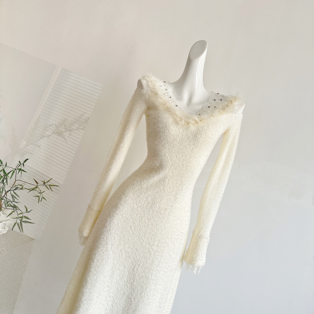 France style tender spring fur collar dress