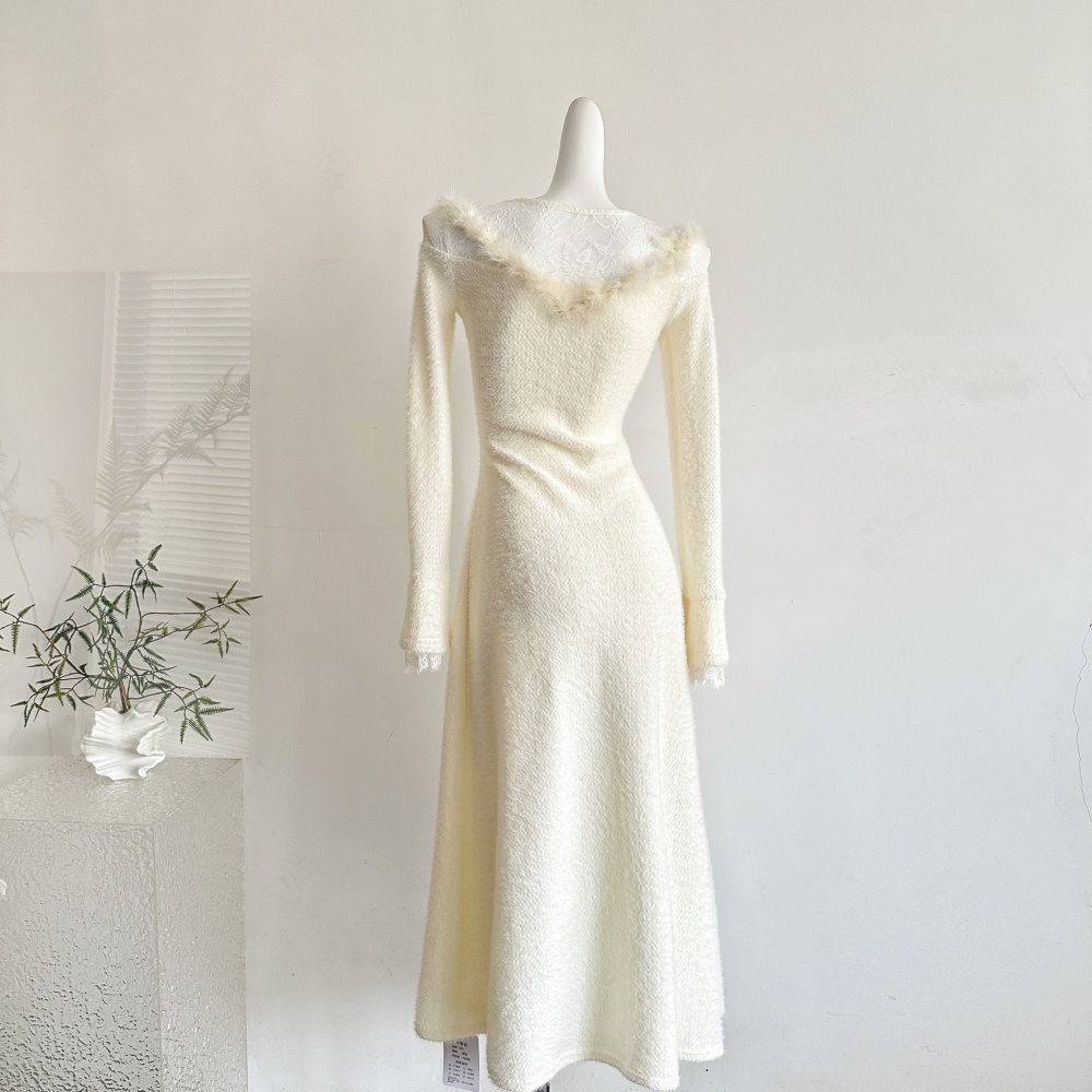 France style tender spring fur collar dress