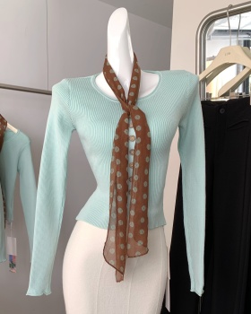 Thin green short cardigan autumn slim sweater for women