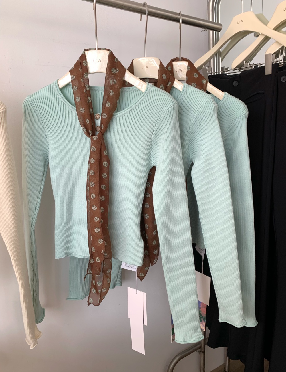 Thin green short cardigan autumn slim sweater for women