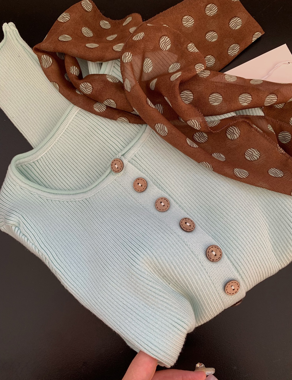 Thin green short cardigan autumn slim sweater for women