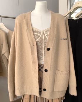 Niche slim V-neck knitwear coat spring lazy loose cardigan