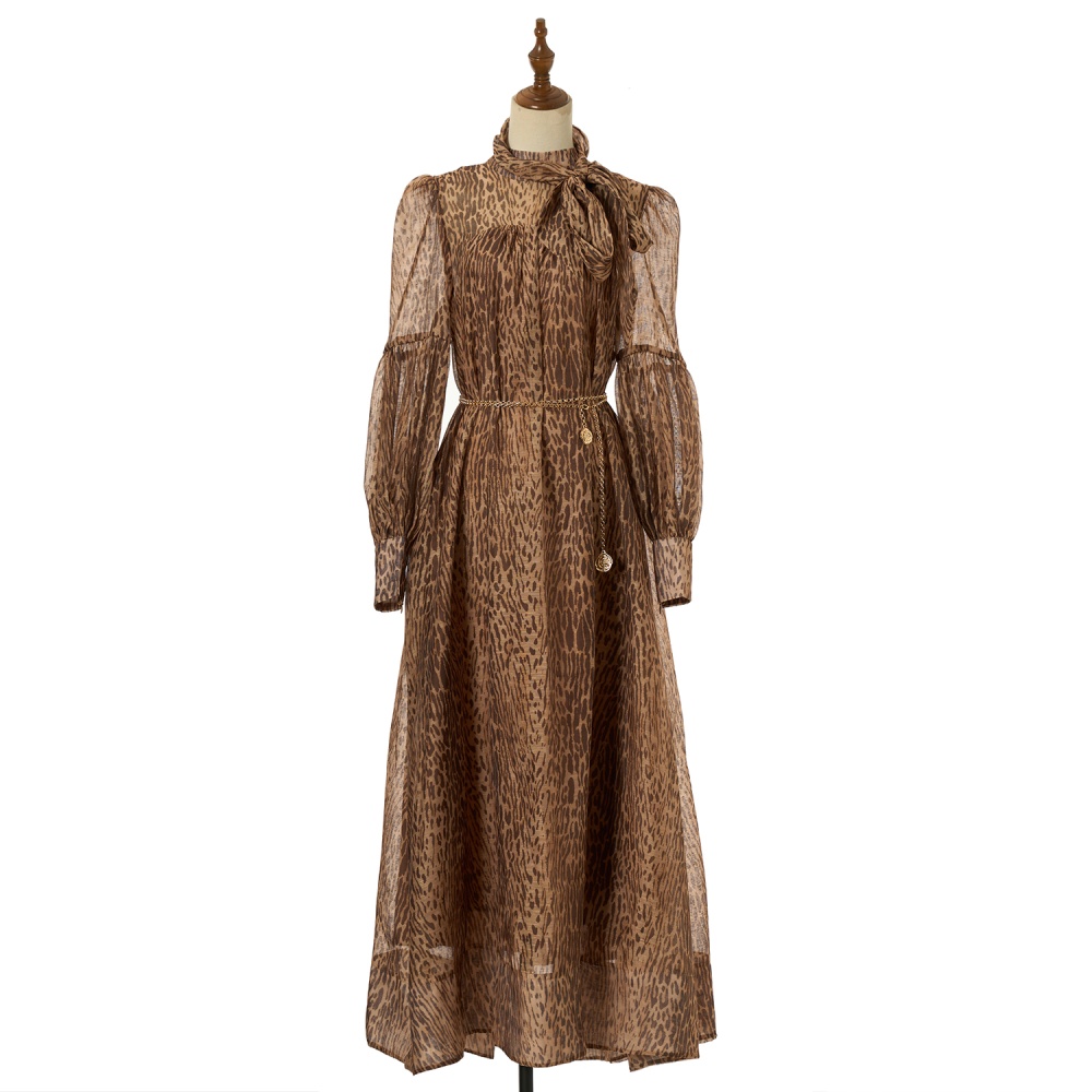 Cstand collar elegant jumpsuit big skirt long dress