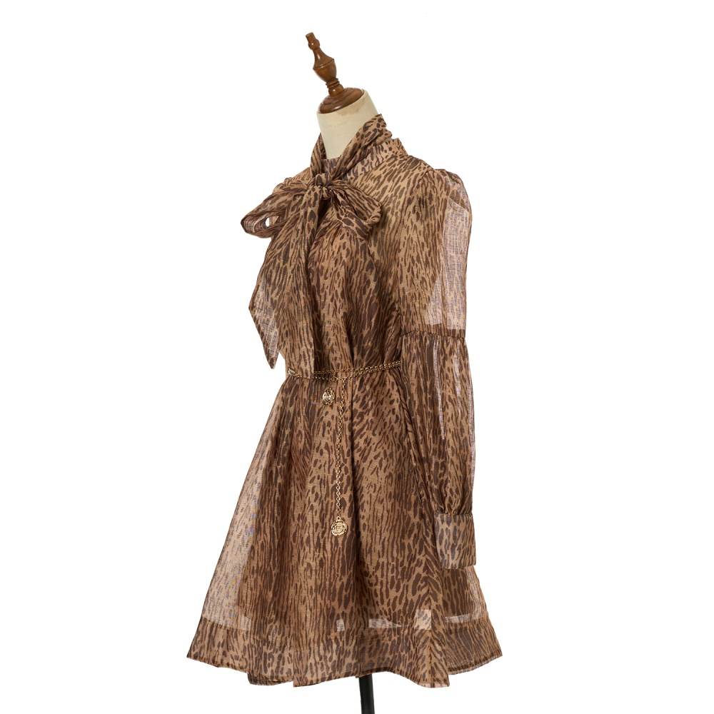 Lantern loose T-back printing long sleeve long dress