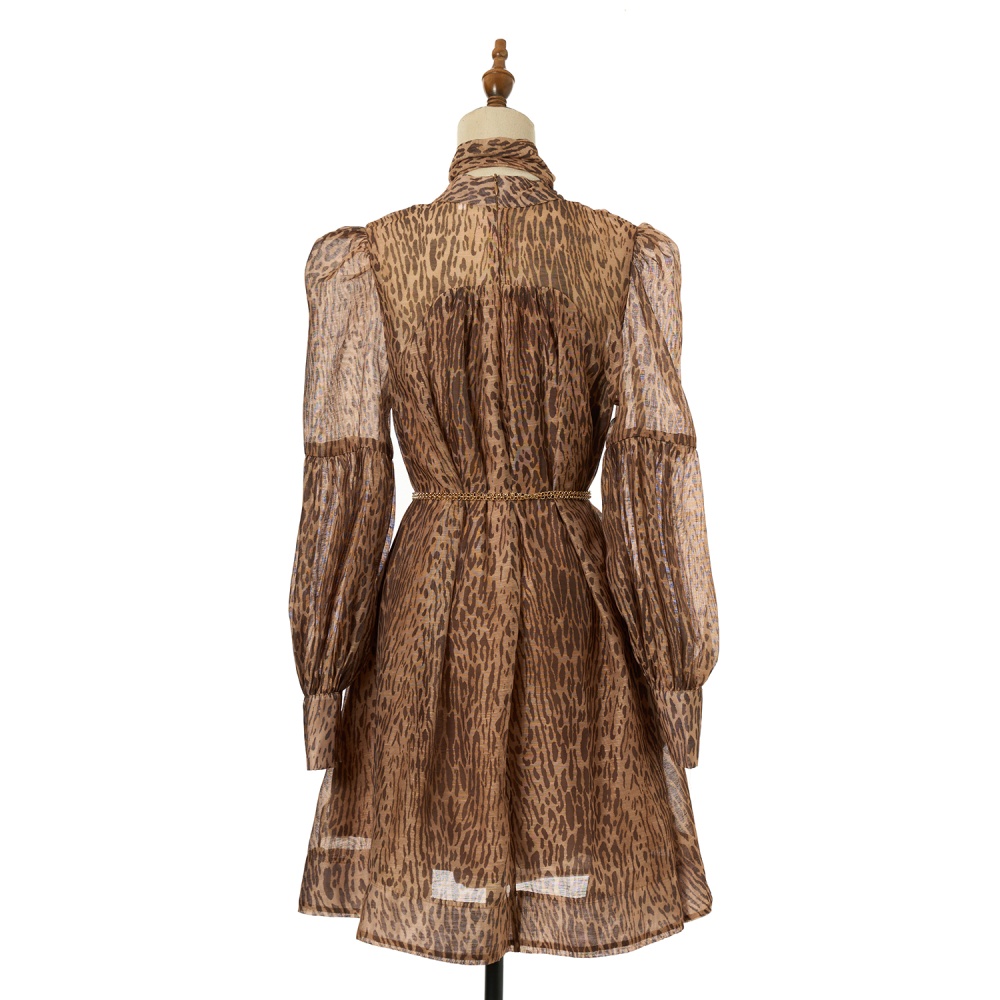 Lantern loose T-back printing long sleeve long dress