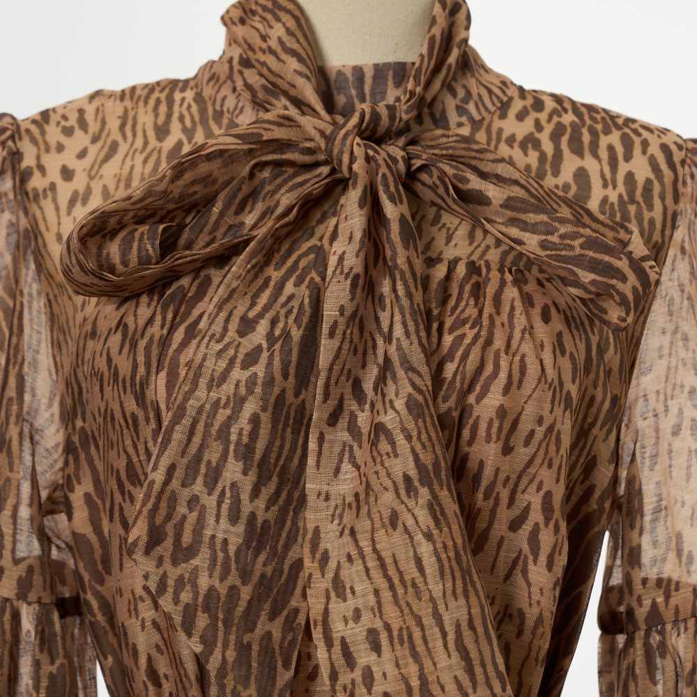 Lantern loose T-back printing long sleeve long dress