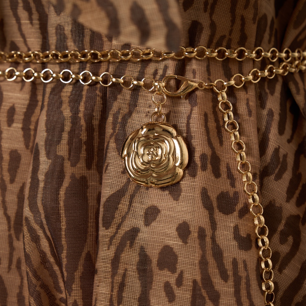 Lantern loose T-back printing long sleeve long dress