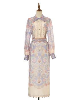 Silk linen flowers shirt vacation skirt a set for women