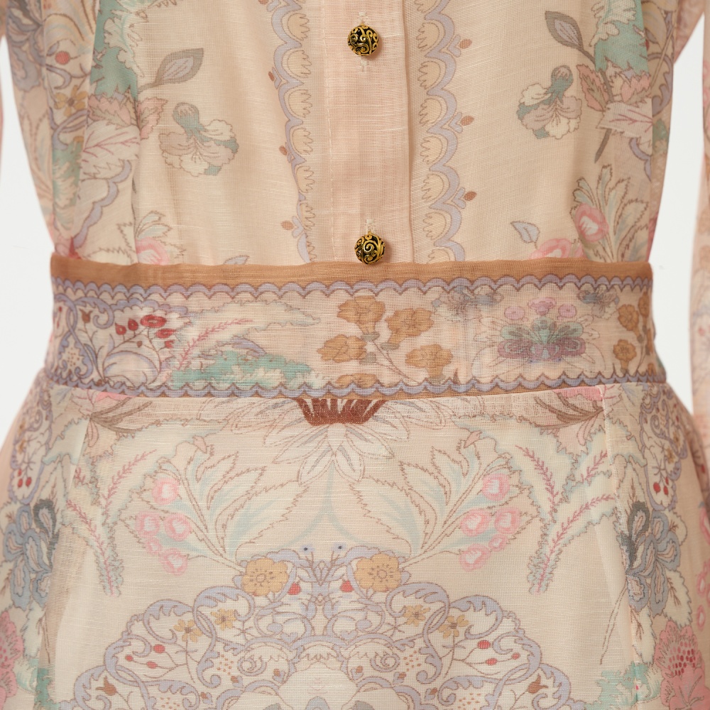 Silk linen flowers shirt vacation skirt a set for women