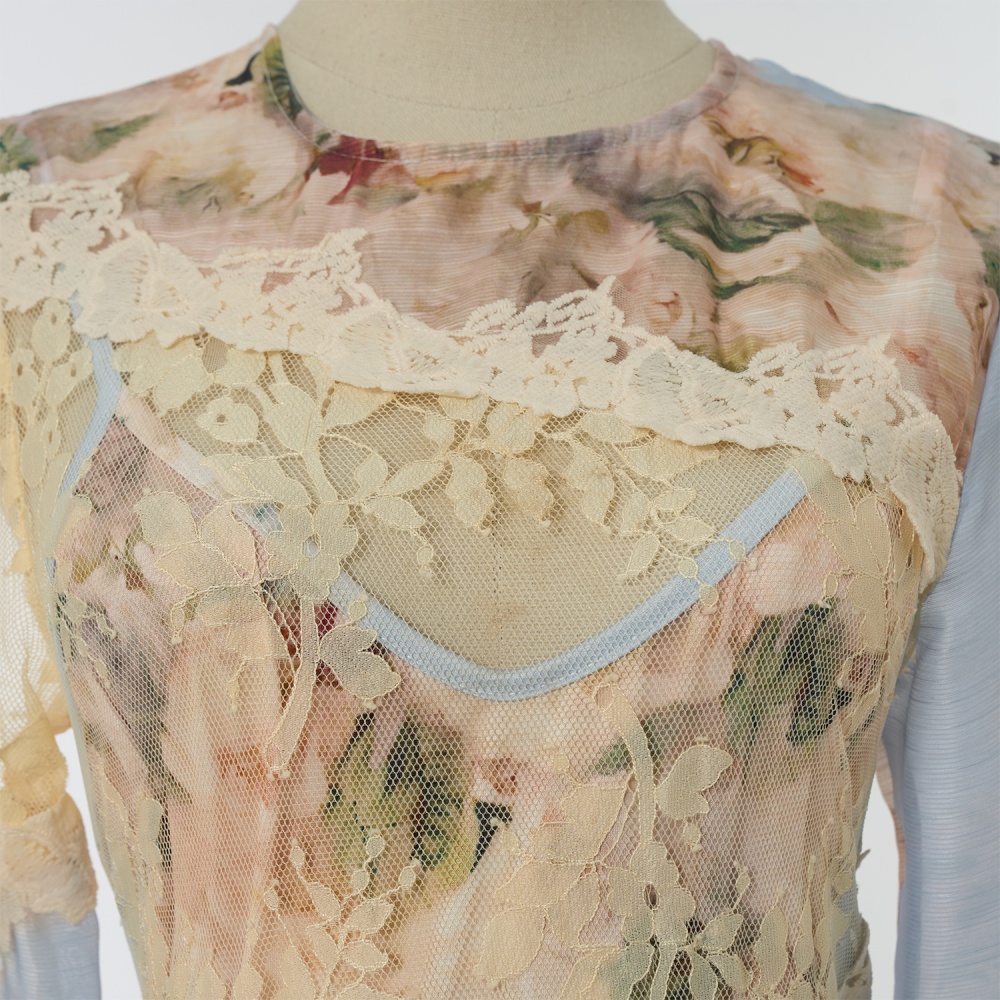 Irregular lantern sleeve long printing dress