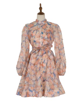 Pure rhinestone luxurious lantern sleeve dress