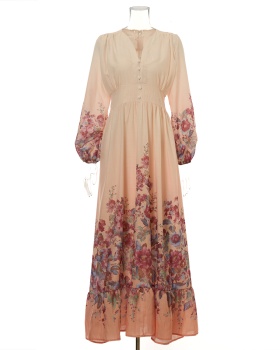 Flowers pattern elegant style vacation cotton dress