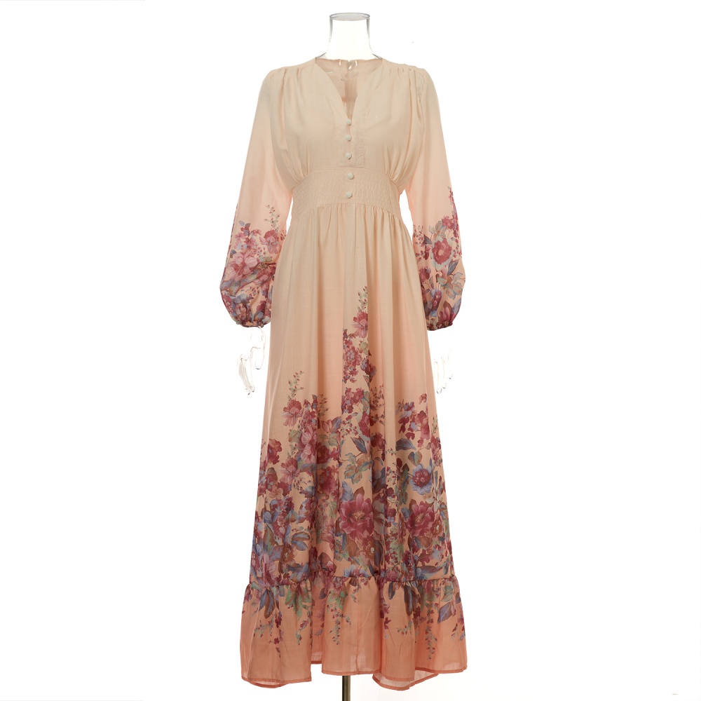 Flowers pattern elegant style vacation cotton dress