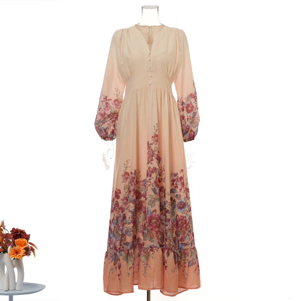 Flowers pattern elegant style vacation cotton dress