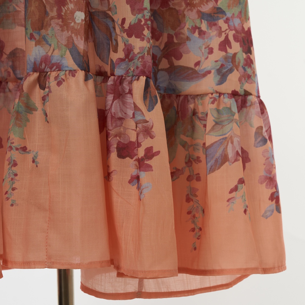 Flowers pattern elegant style vacation cotton dress