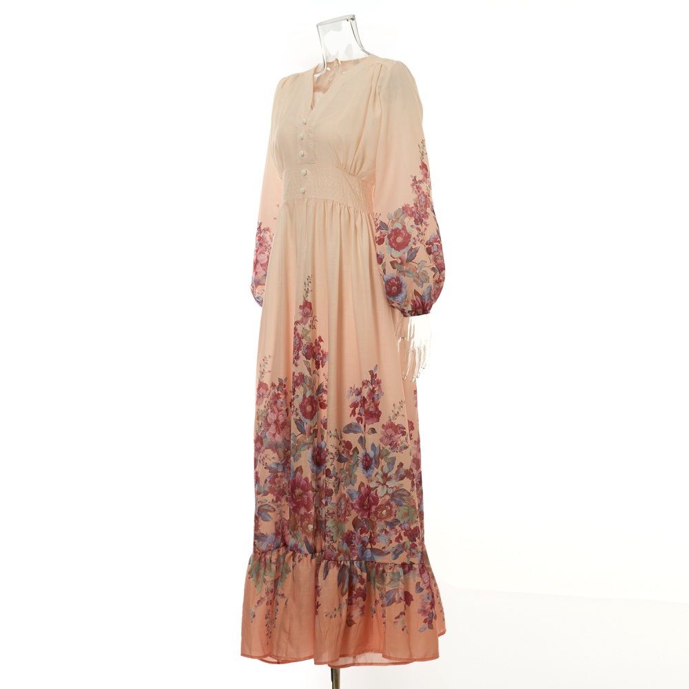 Flowers pattern elegant style vacation cotton dress