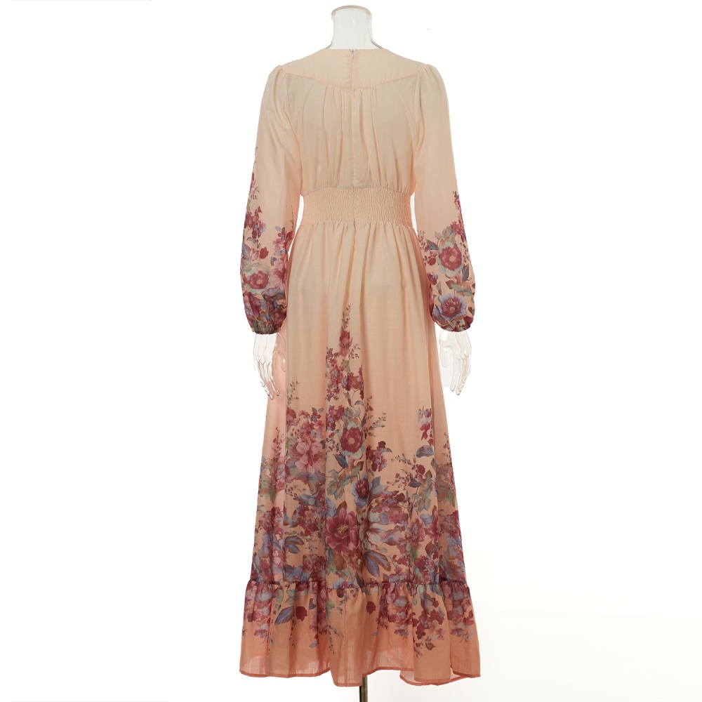 Flowers pattern elegant style vacation cotton dress