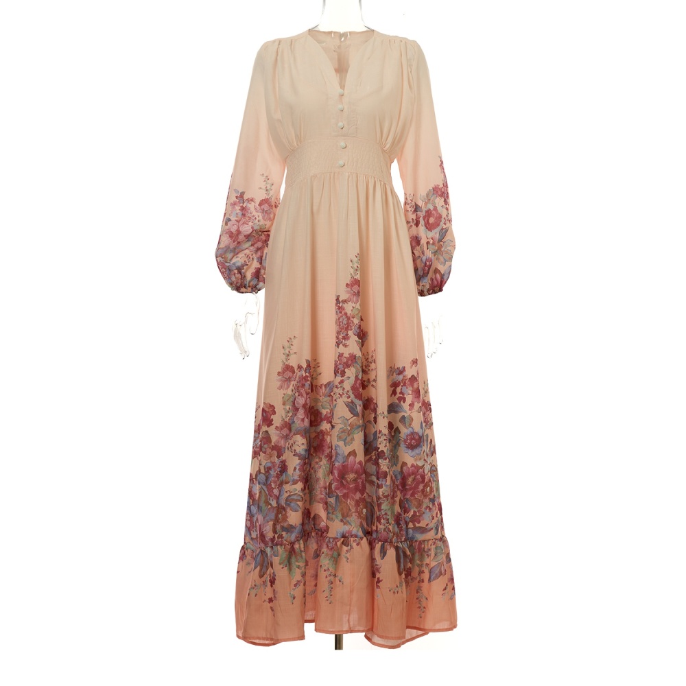 Flowers pattern elegant style vacation cotton dress