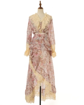 Vacation long silk linen skirt printing short tops a set