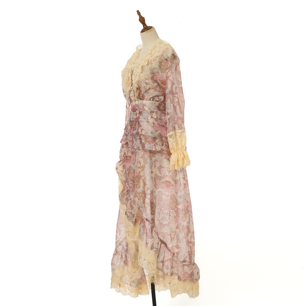 Vacation long silk linen skirt printing short tops a set