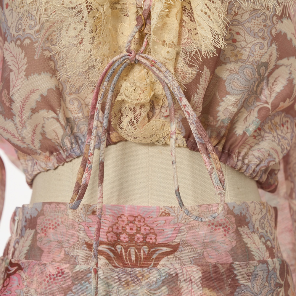 Vacation long silk linen skirt printing short tops a set