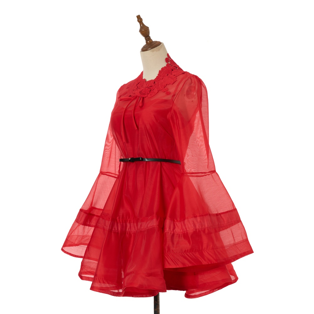 Mini lantern sleeve vacation silk dress