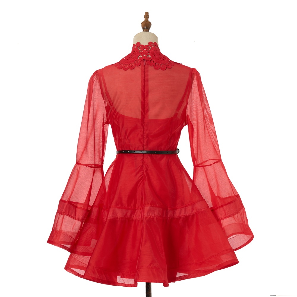 Mini lantern sleeve vacation silk dress