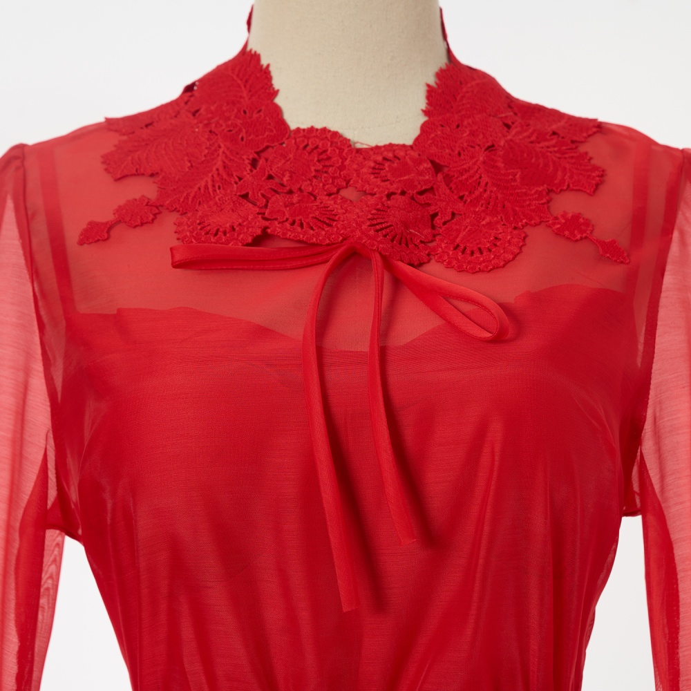 Mini lantern sleeve vacation silk dress