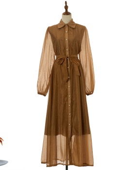 Lace street rhinestone splice loose waist frenum organza dress