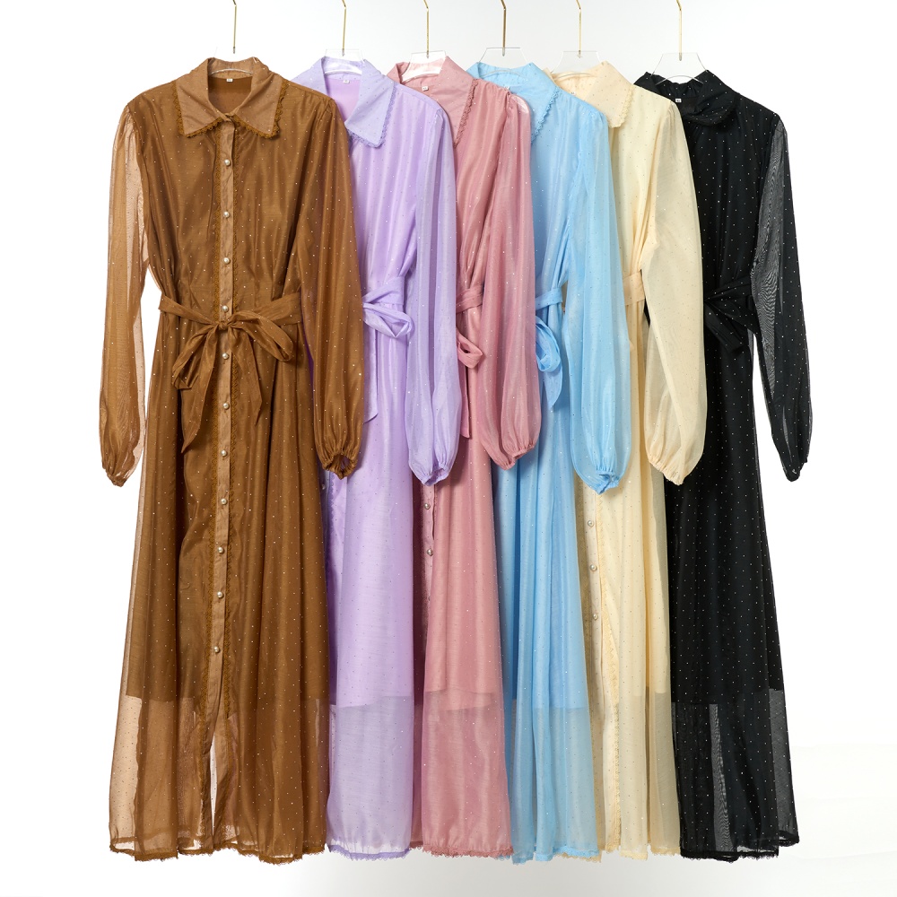 Lace street rhinestone splice loose waist frenum organza dress