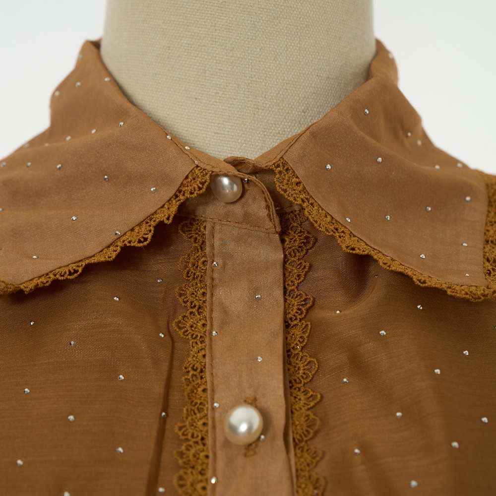 Lace street rhinestone splice loose waist frenum organza dress