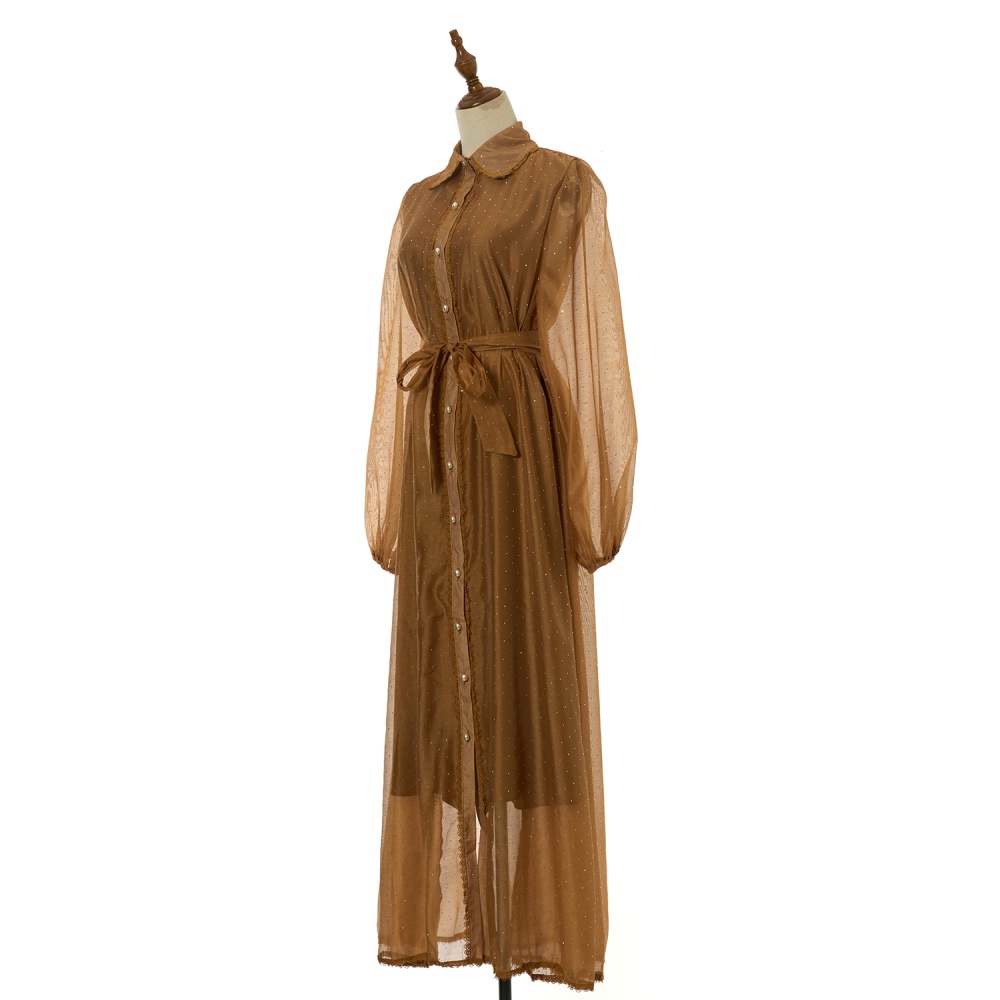 Lace street rhinestone splice loose waist frenum organza dress