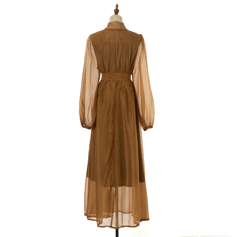 Lace street rhinestone splice loose waist frenum organza dress