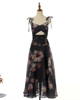 Rhinestone hollow sling long dress