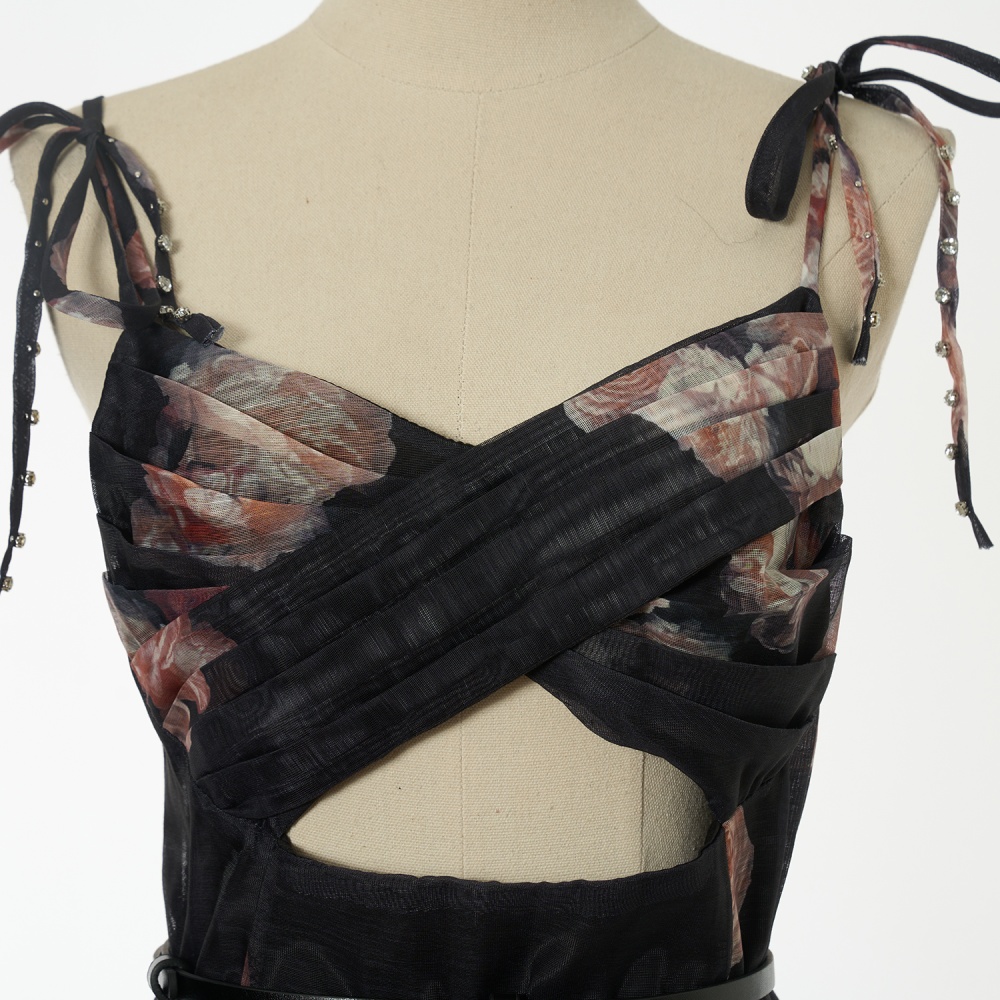 Rhinestone hollow sling long dress