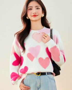 Heart beading pullover tops sweet tender sweater