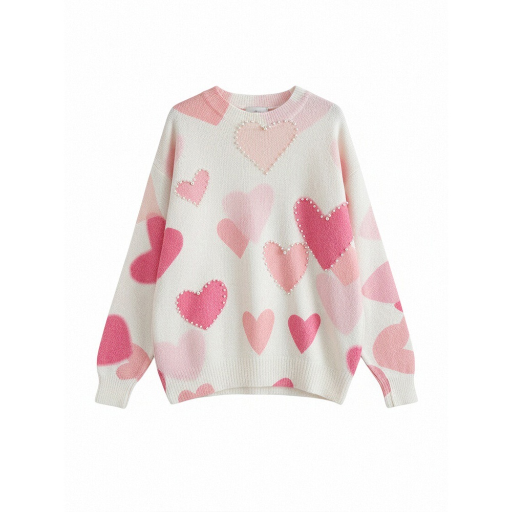Heart beading pullover tops sweet tender sweater