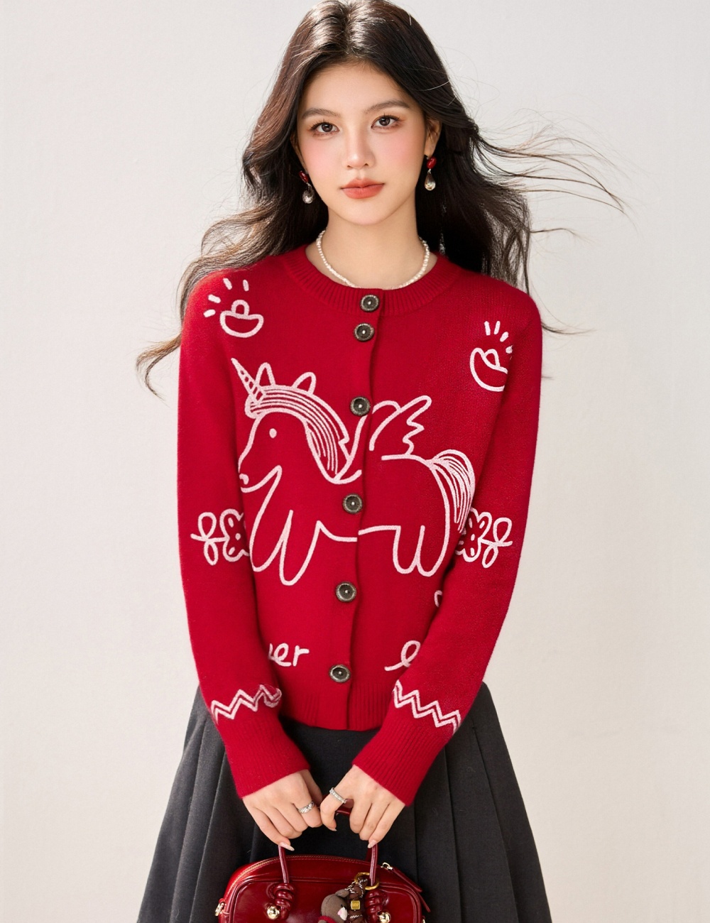 Cartoon childlike all-match coat slim embroidery cardigan