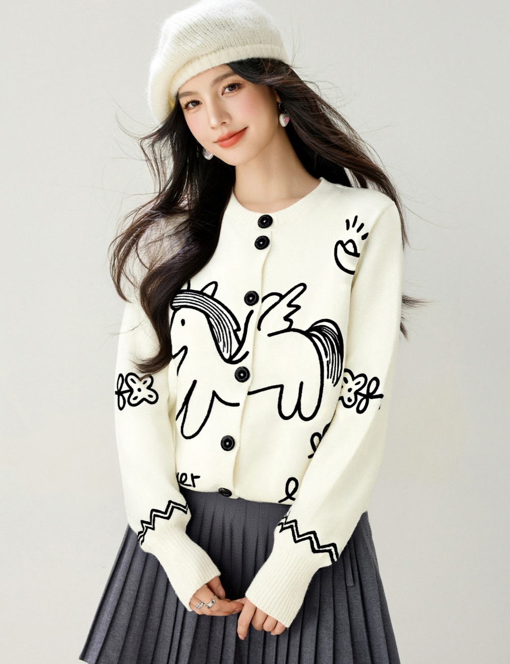 Cartoon childlike all-match coat slim embroidery cardigan
