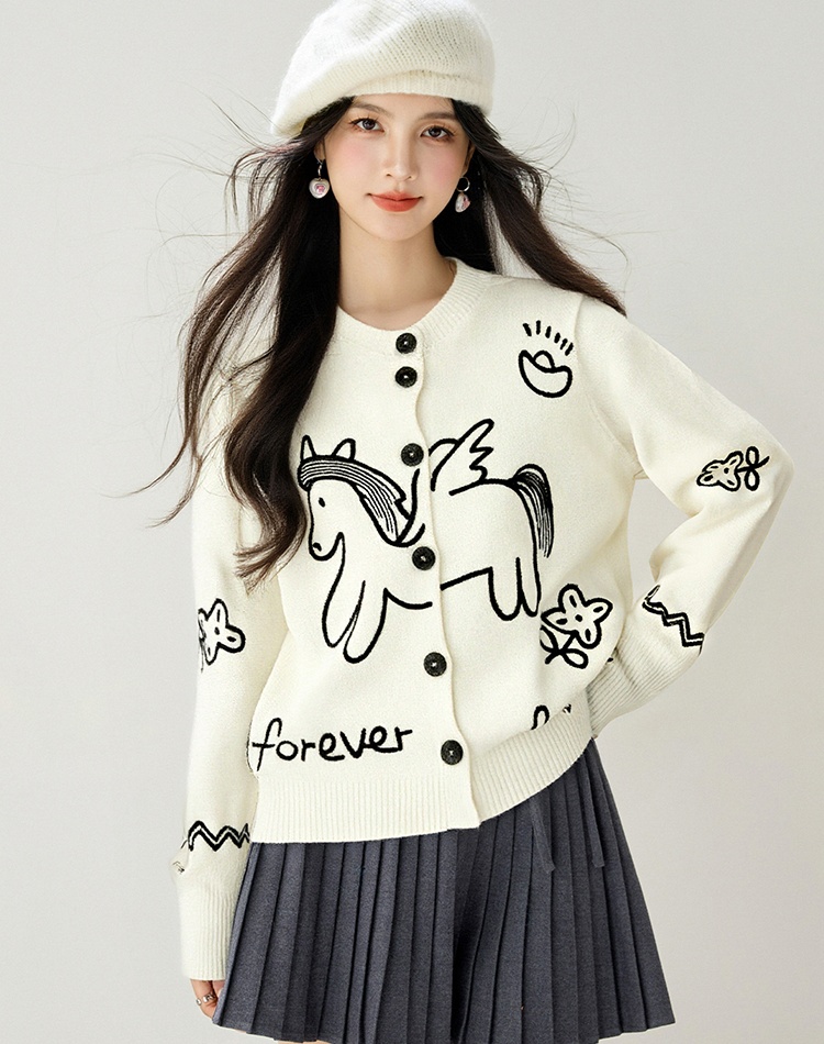 Cartoon childlike all-match coat slim embroidery cardigan